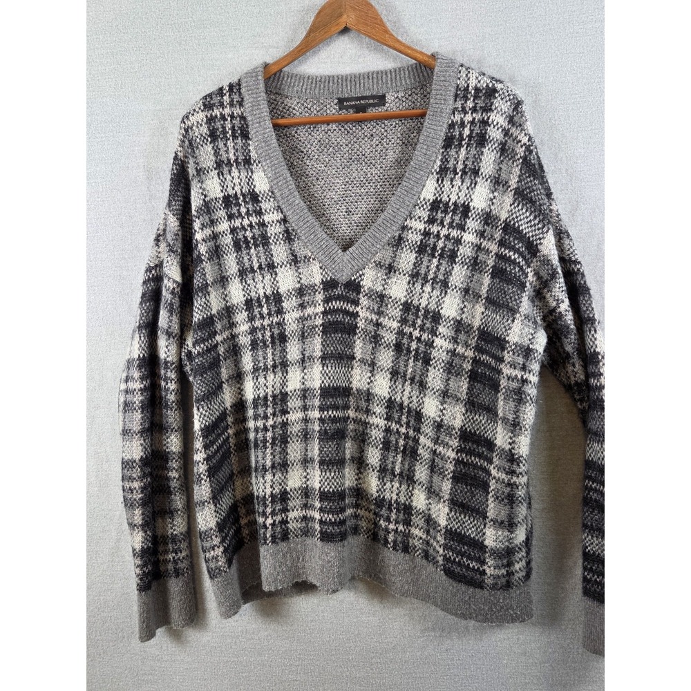 Banana Republic Womens S Sweater‎ Wool Mohair Mix Tartan Plaid Career Preppy Y2K